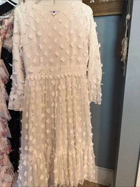 Dainty Jewells Ivory Midi Dress with 3D Petal Appliqué